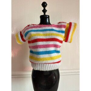 Vintage Barbie or Ken Doll Striped Knit Sweater With Vibrant Multicolored Design